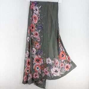 Lands' End Scarf Wrap Green Floral Large 24" x 74" Rectangular Lightweight